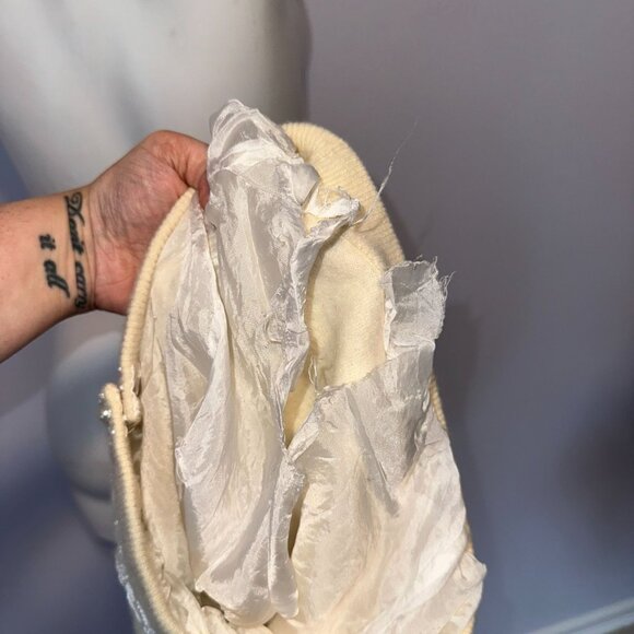 Vtg 50s Marshall Fields Cream Cashmere Cardigan Beaded Sequin Size 36 Small - Picture 4 of 6